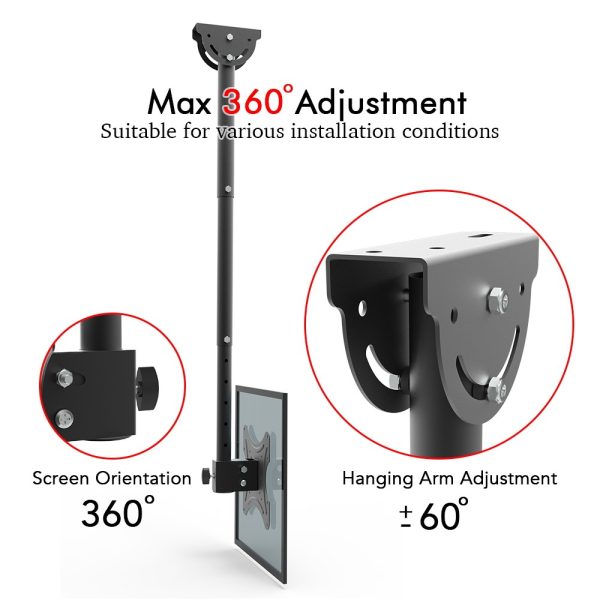 TV Ceiling Bracket, Length Adjustable 360 Degree Rotation, Up And Down 5-15 Degrees, Load Capacity 25kg