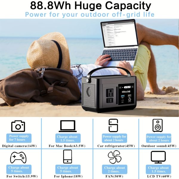 Portable Power Station P86,88.8Wh LiFePo4 Battery,with 120W AC Outputs, Solar Generator For Travel And Camping