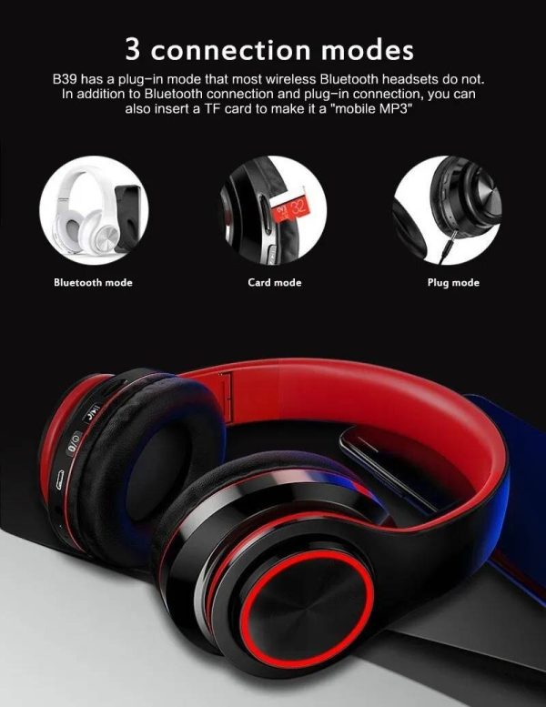 Trådløse Bluetooth 5.0 Hovedtelefoner Headset Over-Ear FM Radio MIKROFONNUMMER Sammenklappeligt TF Kort