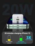 For 14 13 12 11 Pro XR XS Fast Charging 20W USB-C PD Plug Charger Cable