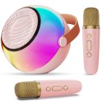 D25 Mini Karaoke Machine With Dazzling Lights And Wireless Microphones