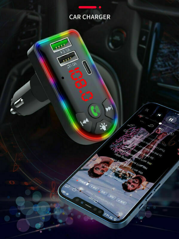 Bil Bluetooth 5.0 MP3-afspiller FM-sender Radio 3.1A Hurtigoplader Adapter Lots