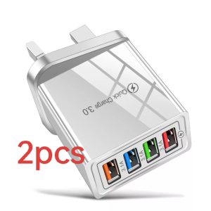 4 Multi-Port Fast Quick Charge USB Hub Mains UK Plug Adapter Wall Charger-2 Pack