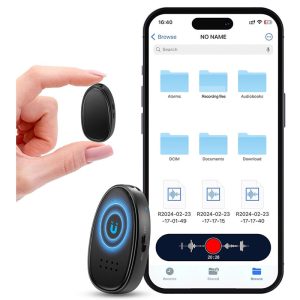 De voicerecorder is miniatuur en heeft een ingebouwde hoornmagneet