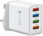 4 Multi-Port Fast Quick Charge USB Hub Mains UK Plug Adapter Wall Charger-2 Pack