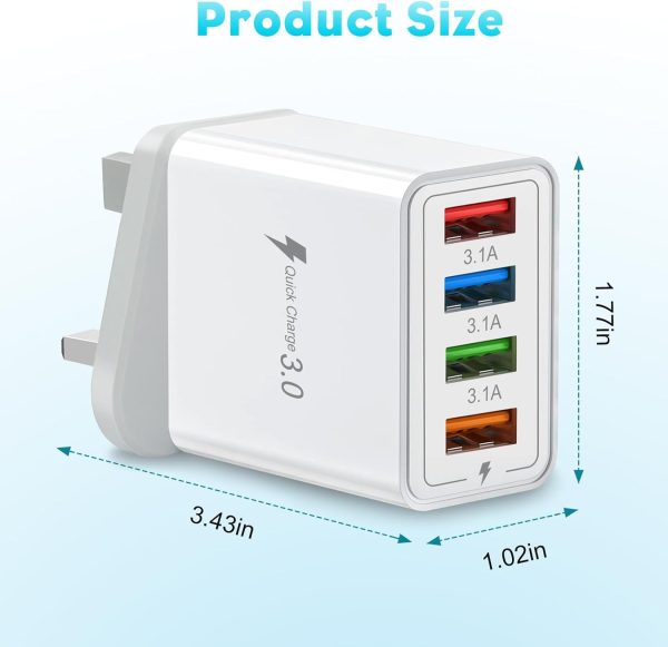 4 Multi-Port Fast Quick Charge USB Hub Mains UK Plug Adapter Wall Charger-2 Pack