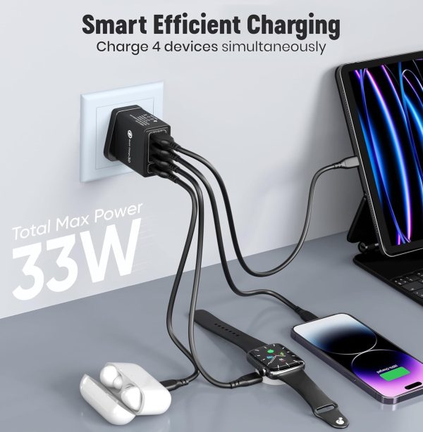 4 Multi-Port Fast Quick Charge USB Hub Mains UK Plug Adapter Wall Charger-2 Pack