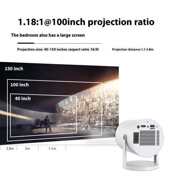 Draagbare projector, kleine rechte projector voor thuisgebruik, 180 graden projectiehoek, automatische focus, thuisvideoprojector